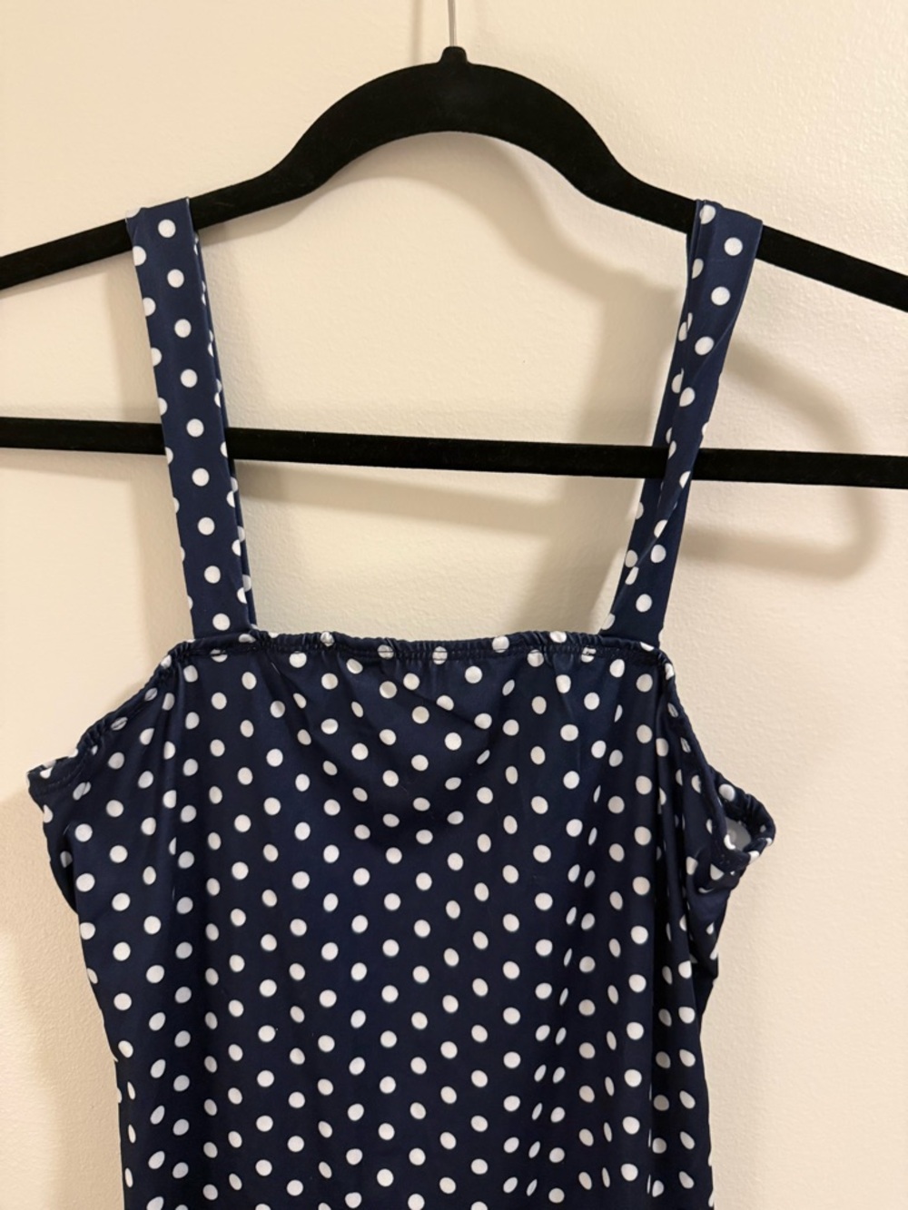 Navy Polka Dot Midi Dress with Square Neck - Picture 5 of 6